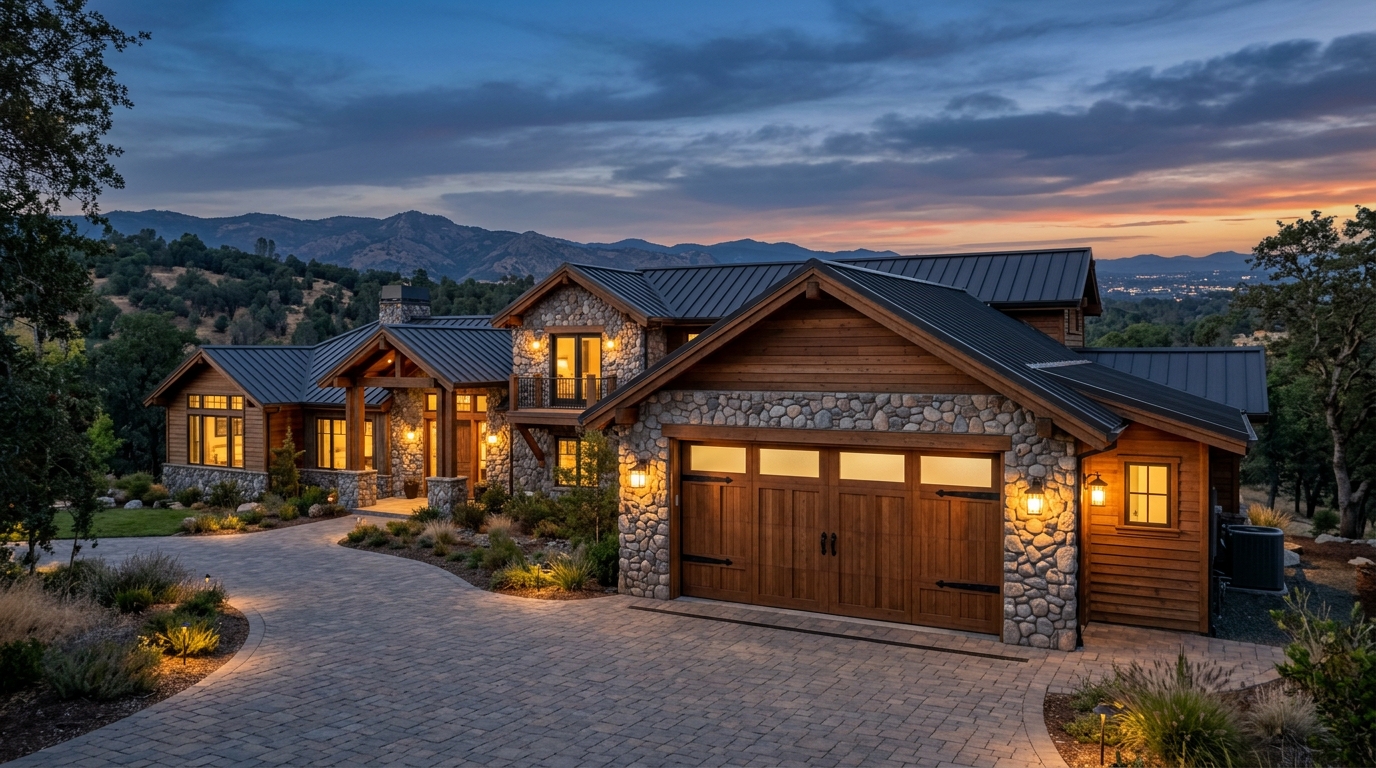 El Dorado Hills Garage Door Service Exterior Closed Garage Door at Twilight
